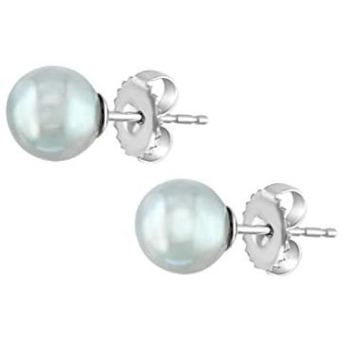 14K Gold AAAA 7-8mm Natural Blue Baroque Japanese Akoya Cultured Pearl Solitaire Pushback Stud Earrings - Choice of Metal Color