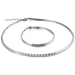 N/Q Punk Stainless Steel Snake Chain Link Bracelet Choker Necklace for Women Mens Girls Boys Silver Plated Rock Hip Hop Unisex Jewelry Set