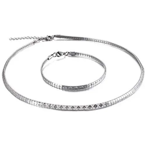 N/Q Punk Stainless Steel Snake Chain Link Bracelet Choker Necklace for Women Mens Girls Boys Silver Plated Rock Hip Hop Unisex Jewelry Set N/Q Punk Stainless Steel Snake Chain Link Bracelet Choker Necklace for Women Mens Girls Boys Silver Plated Rock Hip Hop Unisex Jewelry Set