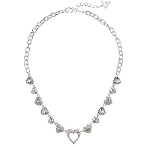 GUESS Womens Repeating Hearts Link Necklace with Crystal Pave