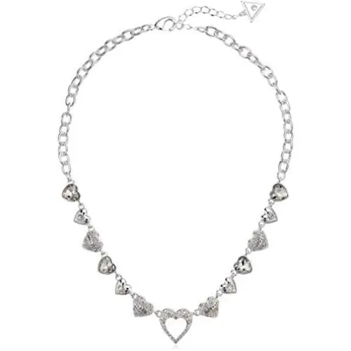 GUESS Womens Repeating Hearts Link Necklace with Crystal Pave GUESS Womens Repeating Hearts Link Necklace with Crystal Pave