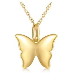 Yafeeso 14K Gold Butterfly Pendant Necklace Solid Gold Cute Small Tiny Little Butterfly Necklace Birthday Jewelry Gifts for Women Girls,16+2 Inch