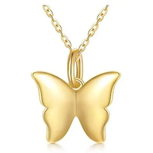 Yafeeso 14K Gold Butterfly Pendant Necklace Solid Gold Cute Small Tiny Little Butterfly Necklace Birthday Jewelry Gifts for Women Girls,16+2 Inch