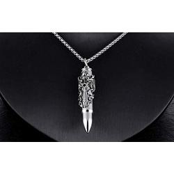 Dragon Bullet Dagger Necklace for Men or Women Stainless Steel Punk Gothic Vintage Look Mythical Pendant with Chain Fantasy Fashion Jewelry by Ginger Lyne