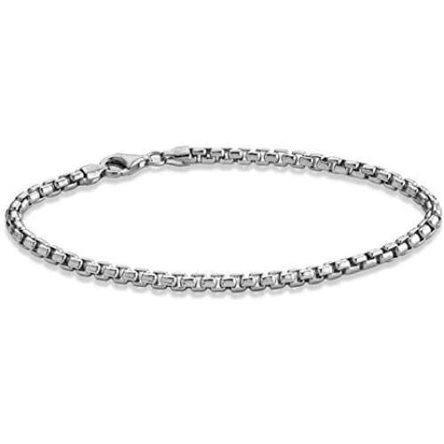 Miabella Solid 925 Sterling Silver Italian 3.5mm Square Rolo Link Round Box Chain Bracelet for Women Men, 7, 7.5, 8, 8.5, 9 Inch Made in Italy