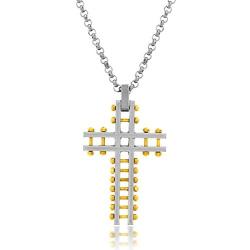 Steve Madden Two Tone Cross Design 28 Inch Rolo Chain Necklace for Men