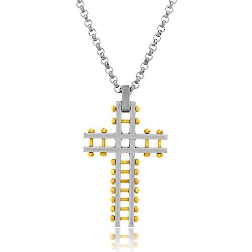 Steve Madden Two Tone Cross Design 28 Inch Rolo Chain Necklace for Men