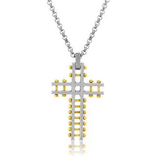 Steve Madden Two Tone Cross Design 28 Inch Rolo Chain Necklace for Men Steve Madden Two Tone Cross Design 28 Inch Rolo Chain Necklace for Men
