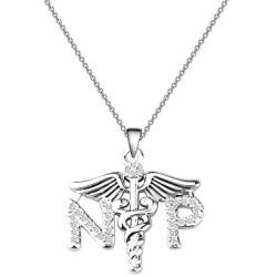 CENWA Nurse Practitioner Graduation Gift NP Caduceus Angel Necklace Nurse Practitioner Nursing Themed Pendant Necklace for Women Girls