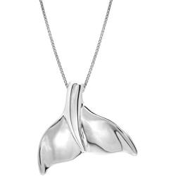 Honolulu Jewelry Company Sterling Silver High Polished Whale Tail Necklace Pendant with 18'' Box Chain