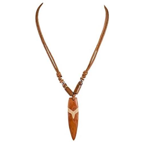 Wood Surfboard Pendant on Adjustable Brown Rope Cord Necklace