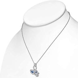 925 Sterling Silver Womens Evil Eye Hamsa Blue White CZ Pendant Necklace