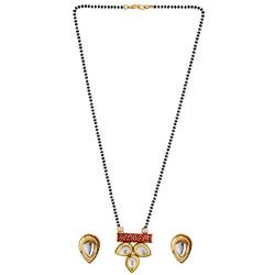 Efulgenz Mangalsutra Indian Boho Antique Kundan Beaded Pendant Necklace Earring Jewelry Set
