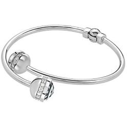 DBW Jewelry Silver Bangle Bracelets for Women - Charms Optional - Open Hinge, 6.5” to 7'' - Charm Bracelet for Girls - Everyday Style