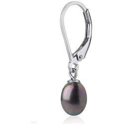 Sterling Silver Genuine Freshwater Cultured Peacock 7-8mm Drop Pearl Dangling Leverback Earrings