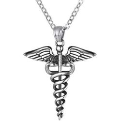 Bandmax Engraved Men Women Stainless Steel Medical Symbol Alert Pendant Necklace Life Tree/Heart/Dog Tag/Snake Caduceus Silicon Customized Personalized EMC Message Jewelry 22Inch Gold/Black,