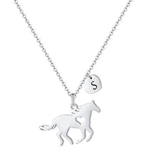 Girls Horse Necklace, Dainty Horse Jewelry for Girls Initial Necklace, Stainless Steel Kids Heart Initial Necklace Horse Girl Horse Pendant Letter Necklace Horse Gifts for Teen Girls Horse Lovers