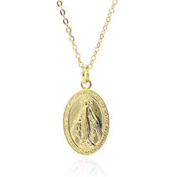 ZLXPRO Virgin Mary Necklace Blessed Mother Gold Pendant Christening Jewelry Sterling Silver Catholic Gift for Women Mom Sister