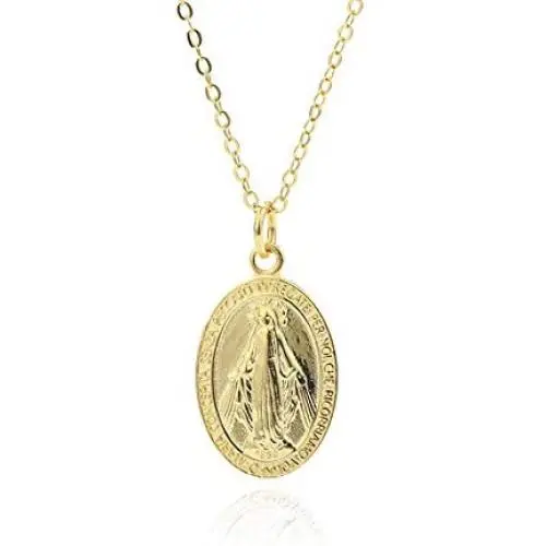 ZLXPRO Virgin Mary Necklace Blessed Mother Gold Pendant Christening Jewelry Sterling Silver Catholic Gift for Women Mom Sister