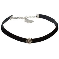 Alpenflüstern Bavarian Velvet Choker with Rhinestone Edelweiss Flower (Black) - Traditional German Dirndl Jewelry