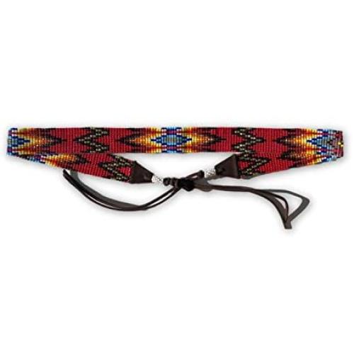 Mayan Arts Hat Band, Beaded Hatband Southwestern Cowboy or Cowgirl Hats, Leather Ties, Handmade in Guatemala 7/8 Inches x 21 Inches