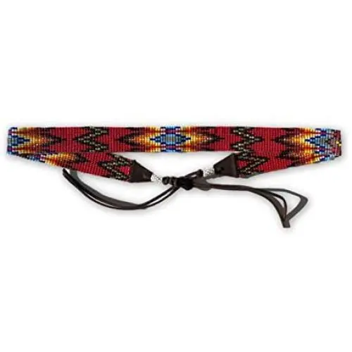 Mayan Arts Hat Band, Beaded Hatband Southwestern Cowboy or Cowgirl Hats, Leather Ties, Handmade in Guatemala 7/8 Inches x 21 Inches