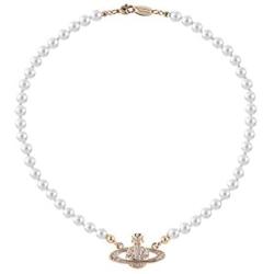 Qikafan White Pearl Bead Necklaces Crystal Rhinestone Saturn Planet Necklace for Women and Girls