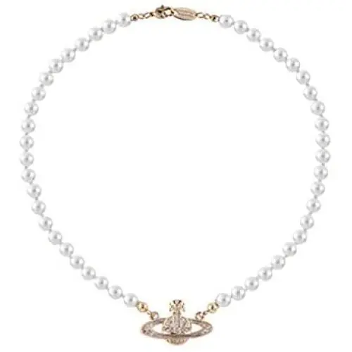 Qikafan White Pearl Bead Necklaces Crystal Rhinestone Saturn Planet Necklace for Women and Girls Qikafan White Pearl Bead Necklaces Crystal Rhinestone Saturn Planet Necklace for Women and Girls