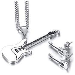 MPRAINBOW Guitar Music Player Stainless Steel Lover Pendant Necklace Jazz Jewelry for Men Women