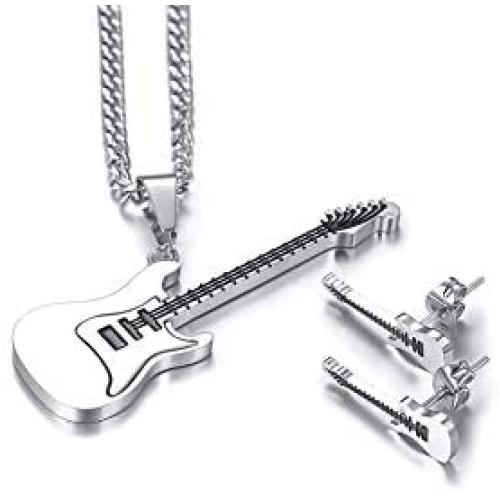 MPRAINBOW Guitar Music Player Stainless Steel Lover Pendant Necklace Jazz Jewelry for Men Women