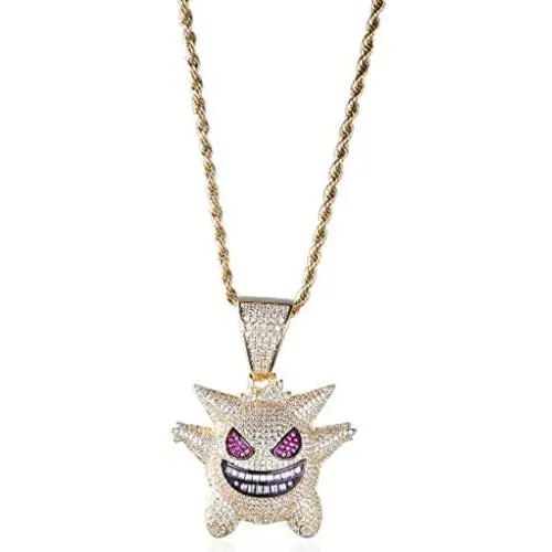 JRjewelry Hip Hop Bling Iced-Out Gengar Pendant Necklace Gold Plated 24'' Rope Chain JRjewelry Hip Hop Bling Iced-Out Gengar Pendant Necklace Gold Plated 24'' Rope Chain