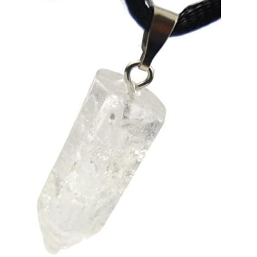 Steampunkers USA Hexagon World - 22mm Bullet Point Clear Quartz White - 20-22 Inch Adjustable Black Cord – Crystal Gemstone Collectibles Carved Necklace Handmade Charm