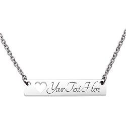 Fanery Sue Personalized Custom Engraved Name 316L Stainless Steel Horizontal Bar Necklace