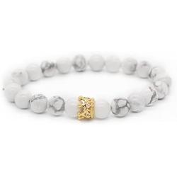 POSHFEEL 8mm Natural Stone CZ Micro Pave Crown King Queen Beads His and Hers Couple Bracelet, 7.5''
