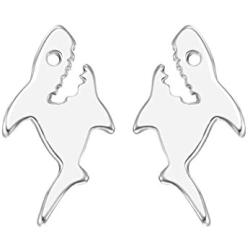 Chengxun Dainty Shark Post Stud Earrings Polished Silver Gold Handmade Jewelry