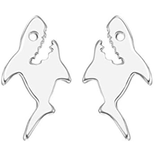 Chengxun Dainty Shark Post Stud Earrings Polished Silver Gold Handmade Jewelry