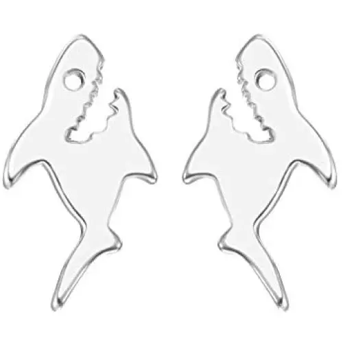 Chengxun Dainty Shark Post Stud Earrings Polished Silver Gold Handmade Jewelry Chengxun Dainty Shark Post Stud Earrings Polished Silver Gold Handmade Jewelry