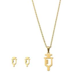 XIAOLI Gold-Tone Syringe Bible Cross Necklace Earrings Set Two Styles