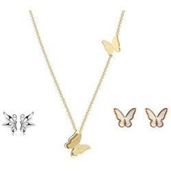 BQfife Butterfly Necklace for Women Originality Dainty Pendant Necklace Earrings Jewelry Set Gifts for Girls
