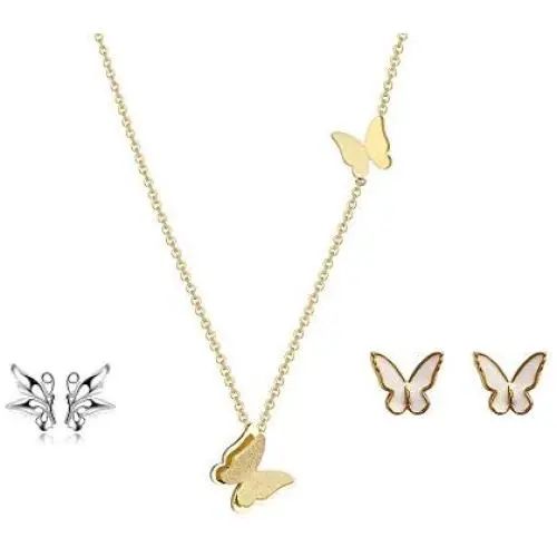 BQfife Butterfly Necklace for Women Originality Dainty Pendant Necklace Earrings Jewelry Set Gifts for Girls