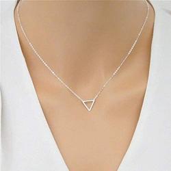 Yfe Olbye Triangle Pendant Necklace Silver Hammered Triangle Necklace Choker Minimalist Necklace for Women and Girls (Shorter Choker 2)