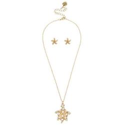 Betsey Johnson Turtle Pendant Necklace & Starfish Stud Earrings Set