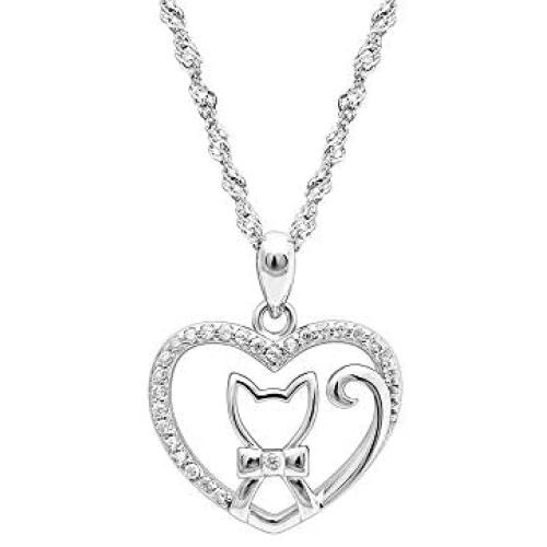 Kitty Cat Necklace for Women and Girls by Ginger Lyne Sterling Silver Heart Little Kitten Pendant Includes Rolo Chain Paw Print Collection