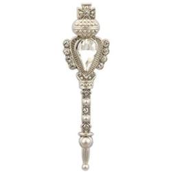 Knighthood Silver Key with Transparent Stone and Swarovski Detailing Lapel Pin Brooch