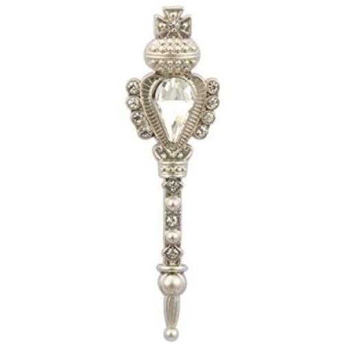 Knighthood Silver Key with Transparent Stone and Swarovski Detailing Lapel Pin Brooch