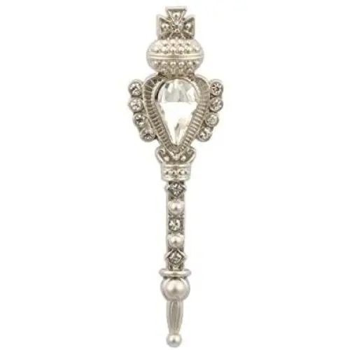 Knighthood Silver Key with Transparent Stone and Swarovski Detailing Lapel Pin Brooch Knighthood Silver Key with Transparent Stone and Swarovski Detailing Lapel Pin Brooch