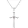 925 Sterling Silver Heart Pink CZ Cross Pendant Necklace Girls Childrens 16''