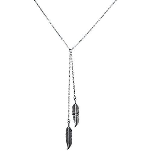 LUX ACCESSORIES Boho Burnished Gold Feather Lariat Sexy-Y Necklace