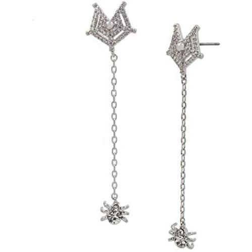 Betsey Johnson CZ Spider Web Linear Earrings