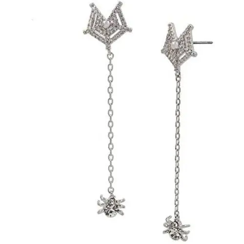Betsey Johnson CZ Spider Web Linear Earrings